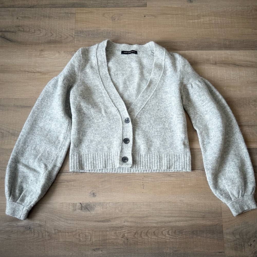 Grey angora wool cropped cardigan with balloon sleeves - Small - Picture 2 of 5